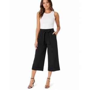 Kensie‎ NWT Black Linen Blend Tie Waist Cropped Wide Leg Pants Sz 8 Coastal Chic